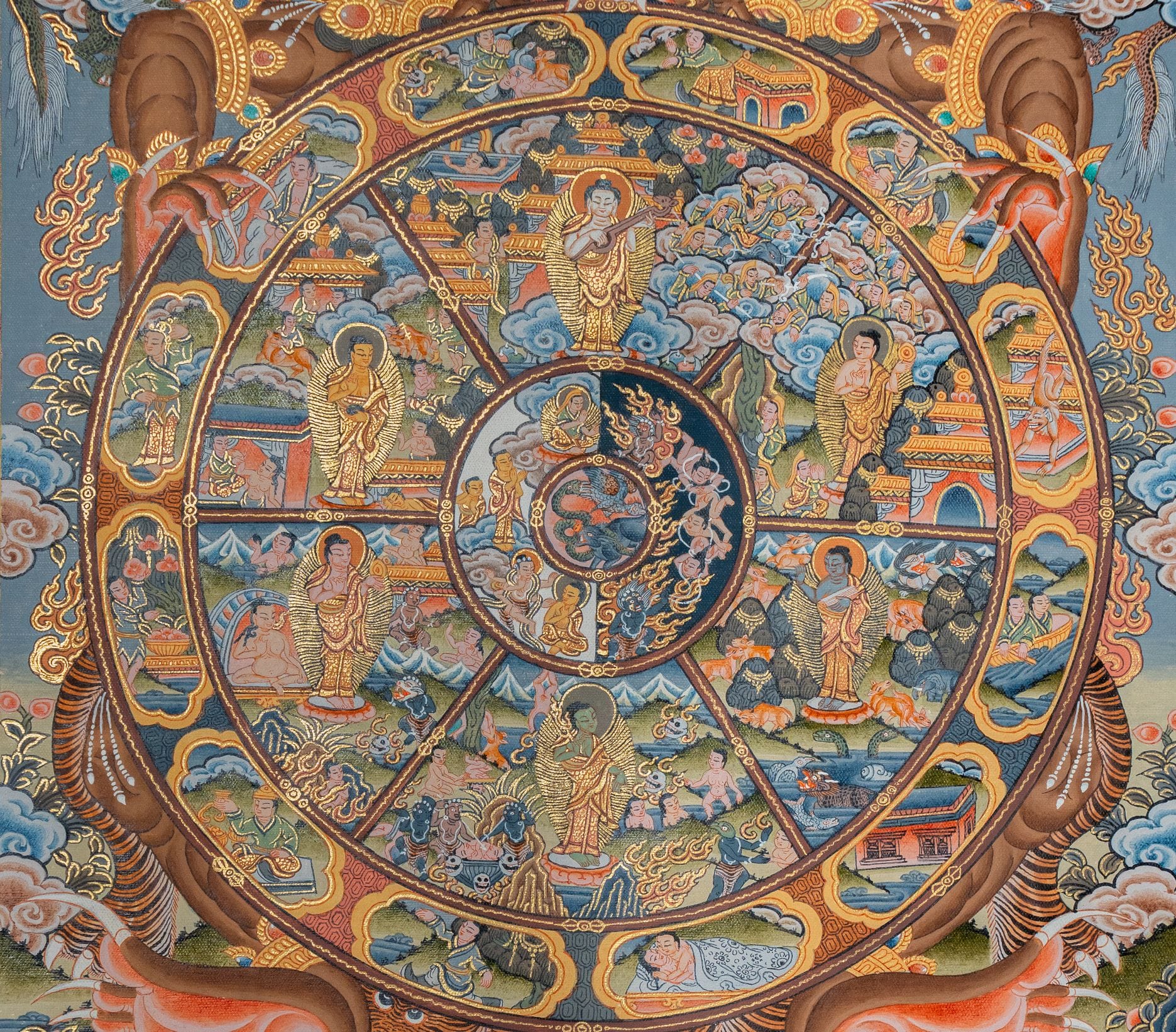 Wheel of Life Thangka with 24K Gold Detailing - Image 5