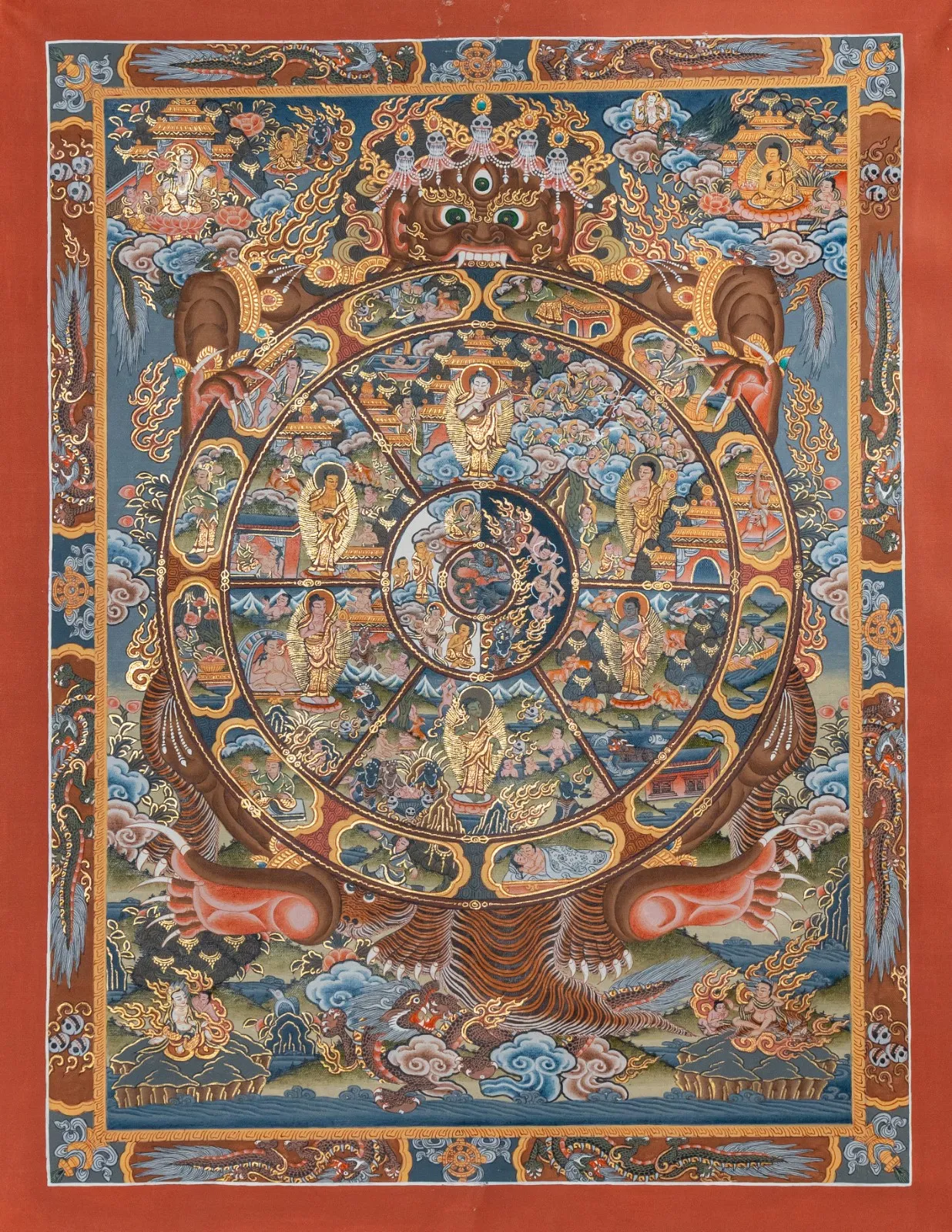 Wheel of Life Thangka with 24K Gold Detailing