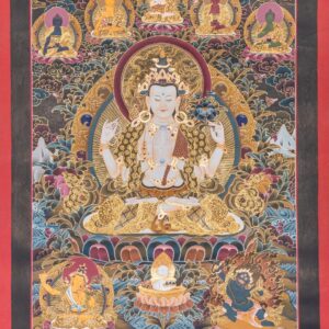Chenrezig – 24K Gold Detailed Thangka