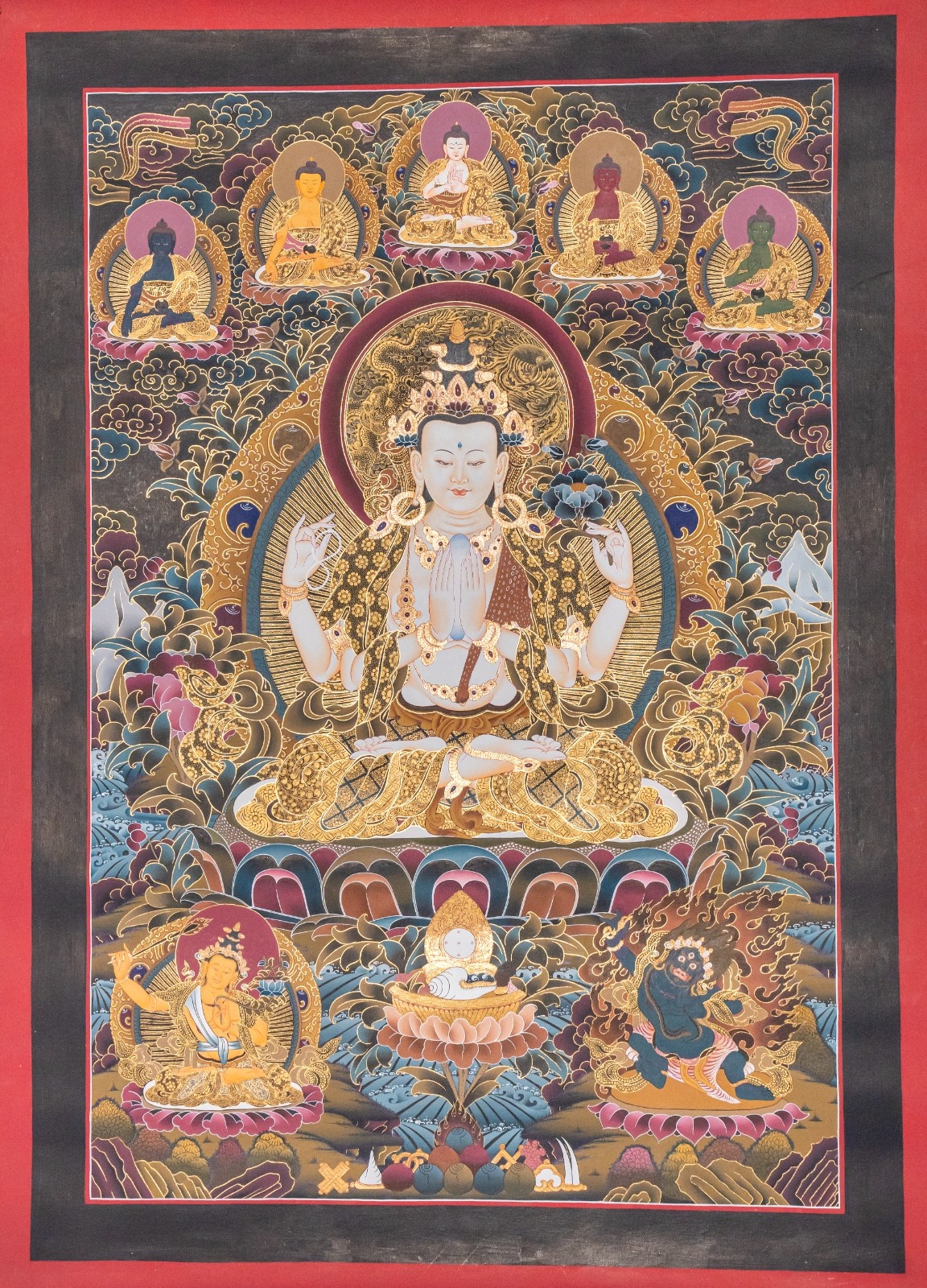 Chenrezig – 24K Gold Detailed Thangka