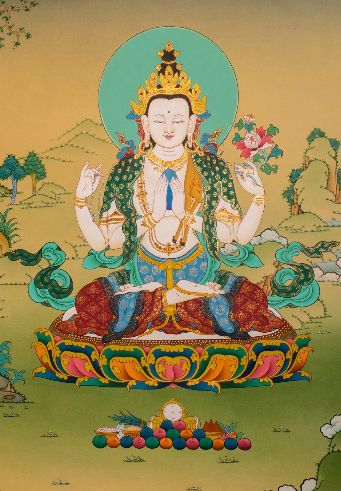 Chenrezig Thangka – 24K Gold Detailed Artwork - Image 4