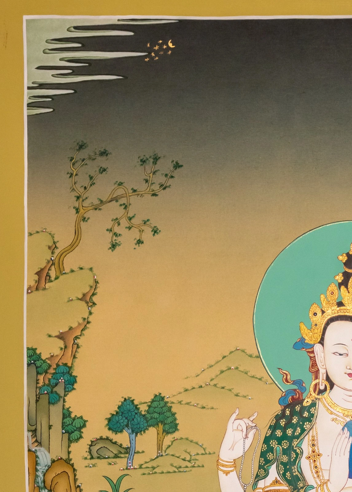 Chenrezig Thangka – 24K Gold Detailed Artwork - Image 2