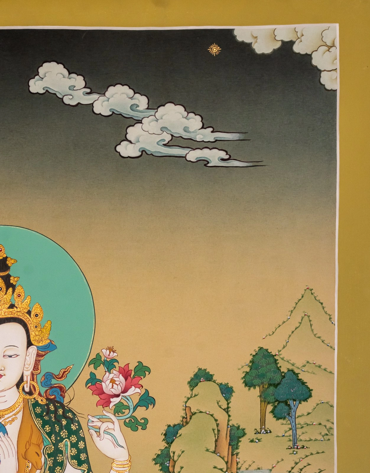 Chenrezig Thangka – 24K Gold Detailed Artwork - Image 3