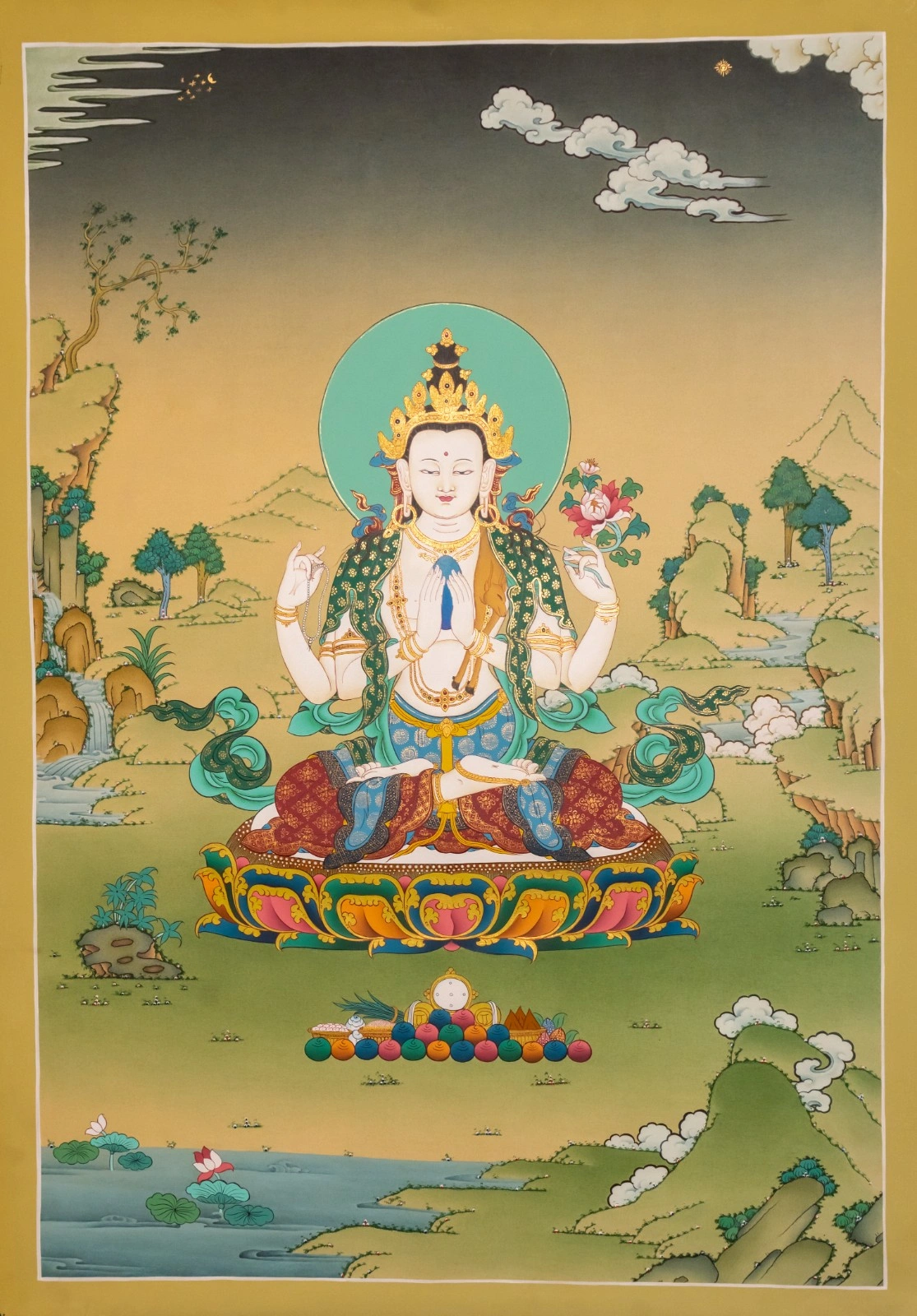 Chenrezig Thangka – 24K Gold Detailed Artwork