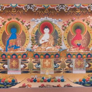 Panchabuddha (Five Dhyani Buddhas) – 24K Gold Detailed Thangka