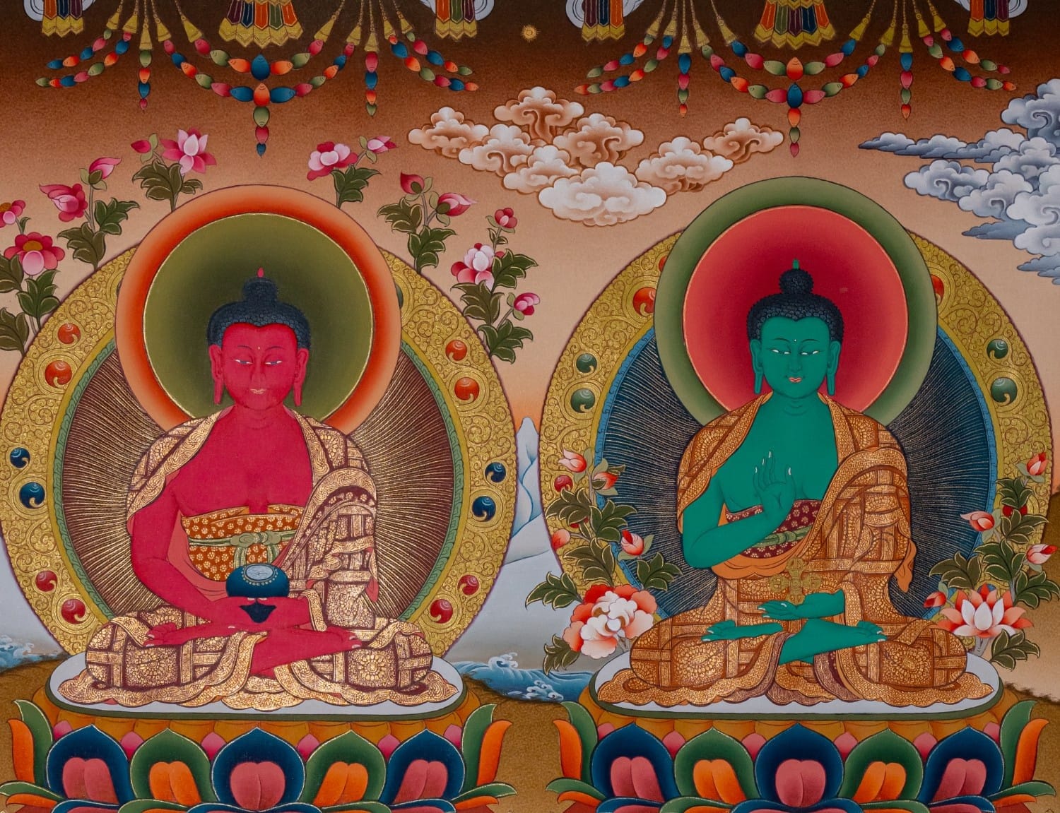 Panchabuddha (Five Dhyani Buddhas) – 24K Gold Detailed Thangka - Image 4