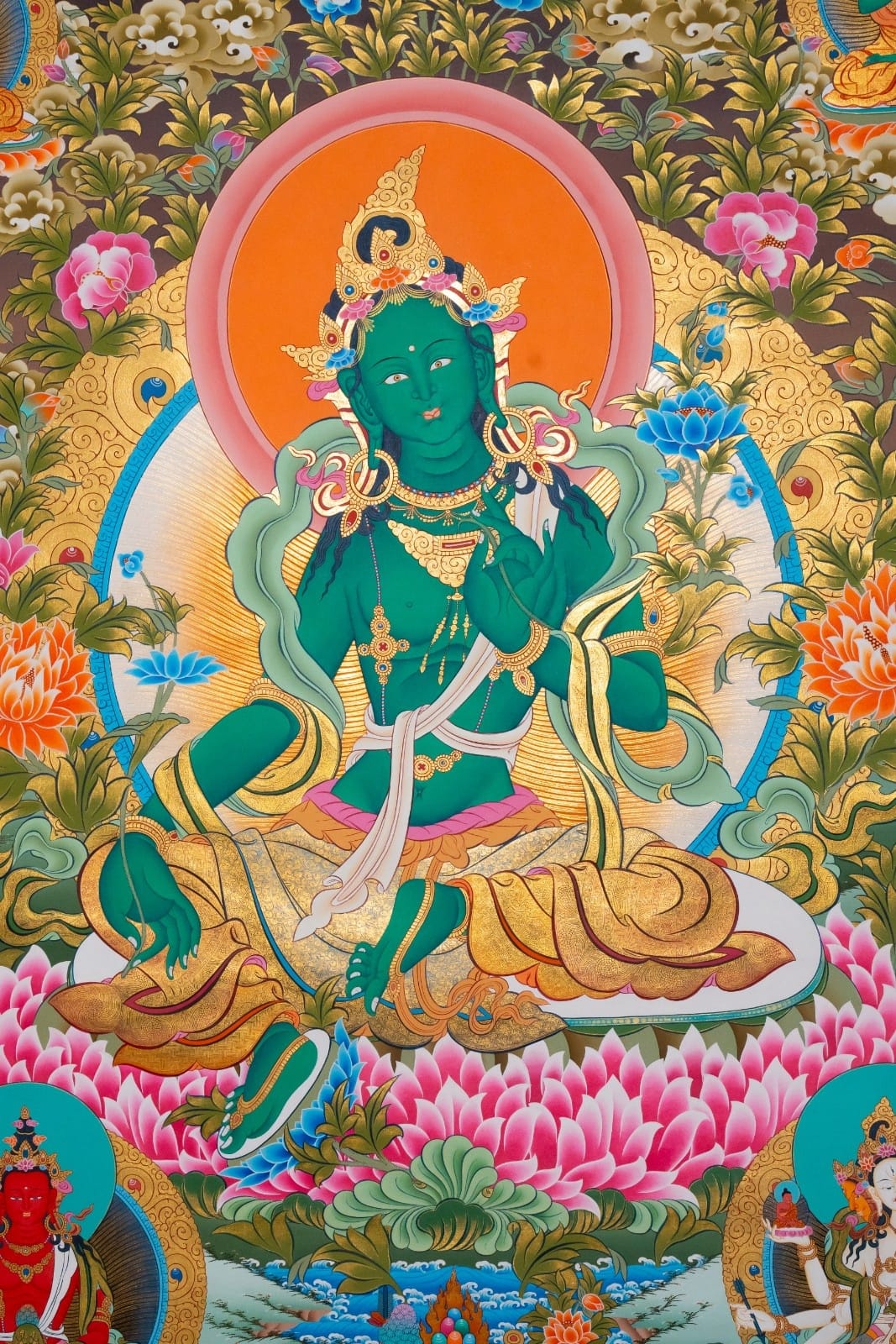 Green Tara – 24K Gold Detailed Thangka - Image 2