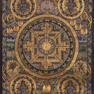Pancha Mandala (Five Buddha Mandala) – Antique 24K Gold Masterpiece Thangka