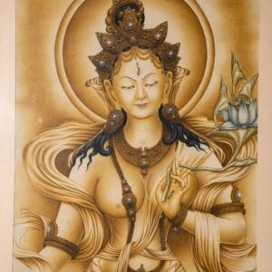White Tara Thangka – Newari Style Natural Tone Artwork